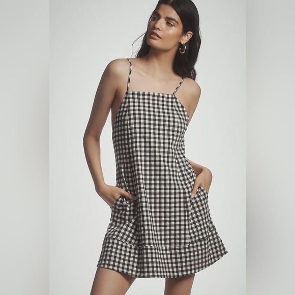 NWOT Anthropologie Apron Style Mini Dress Black & White Gingham - Picture 1 of 16